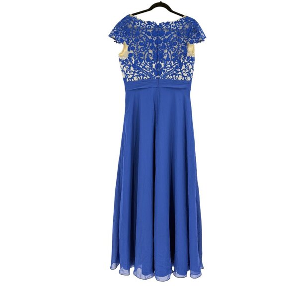 JJs House Royal Blue Lace & Chiffon V-Neck Evening Gown US12/UK14 - Picture 3 of 12